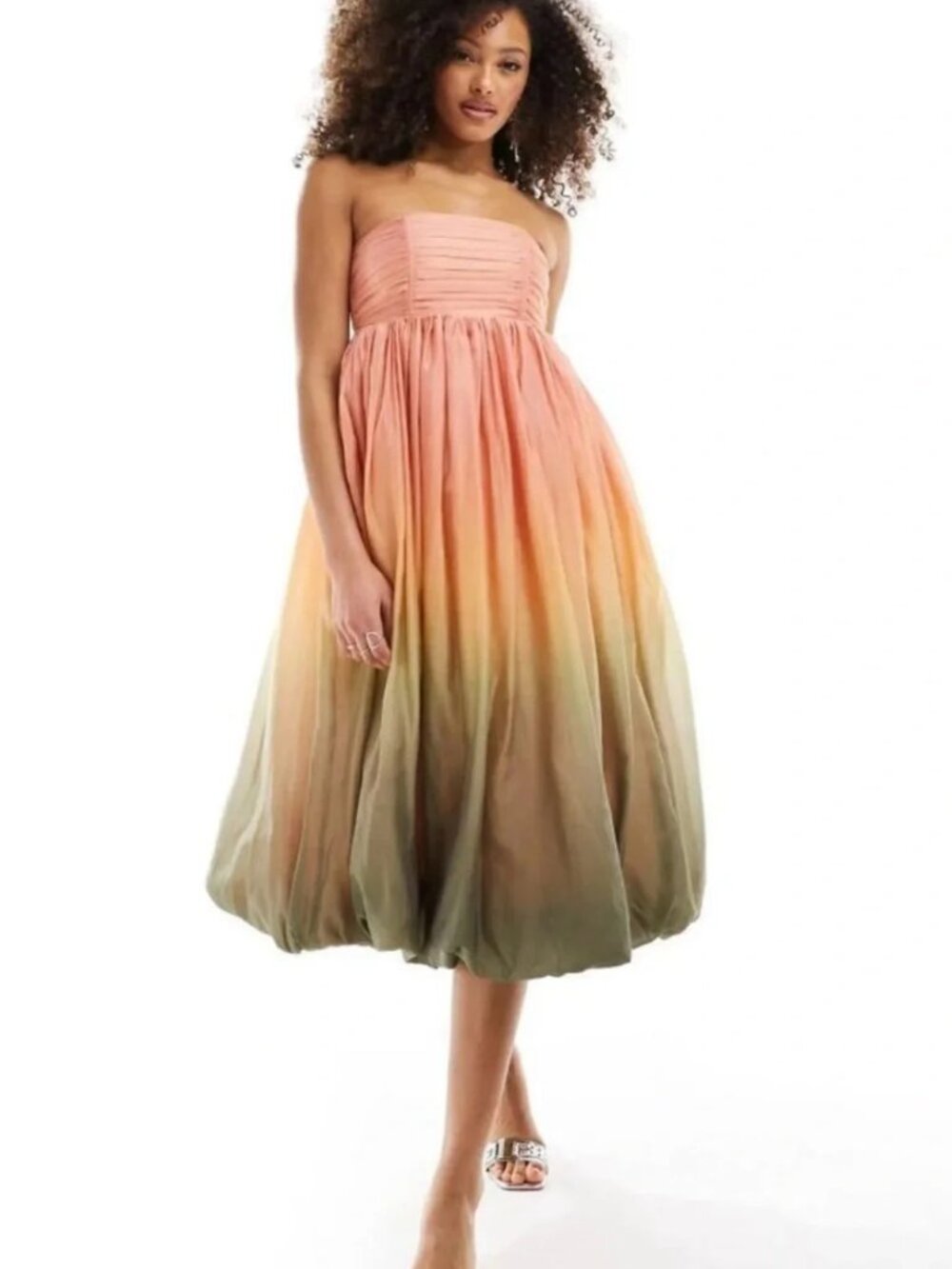 & Other Stories Strapless Ombre Midi Dress Peach Yellow Olive Combo Size 10 NWT
